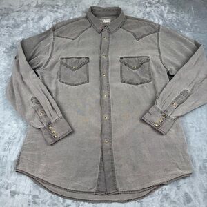 Ryan Michael Western Pearl Snap Shirt Mens L Gray Silk Blend Cowboy Long Sleeve